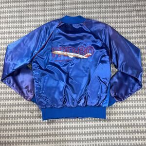 Vintage 80s High Five McDonnell Douglas MD-80 Embroidered Blue Bomber Jacket M